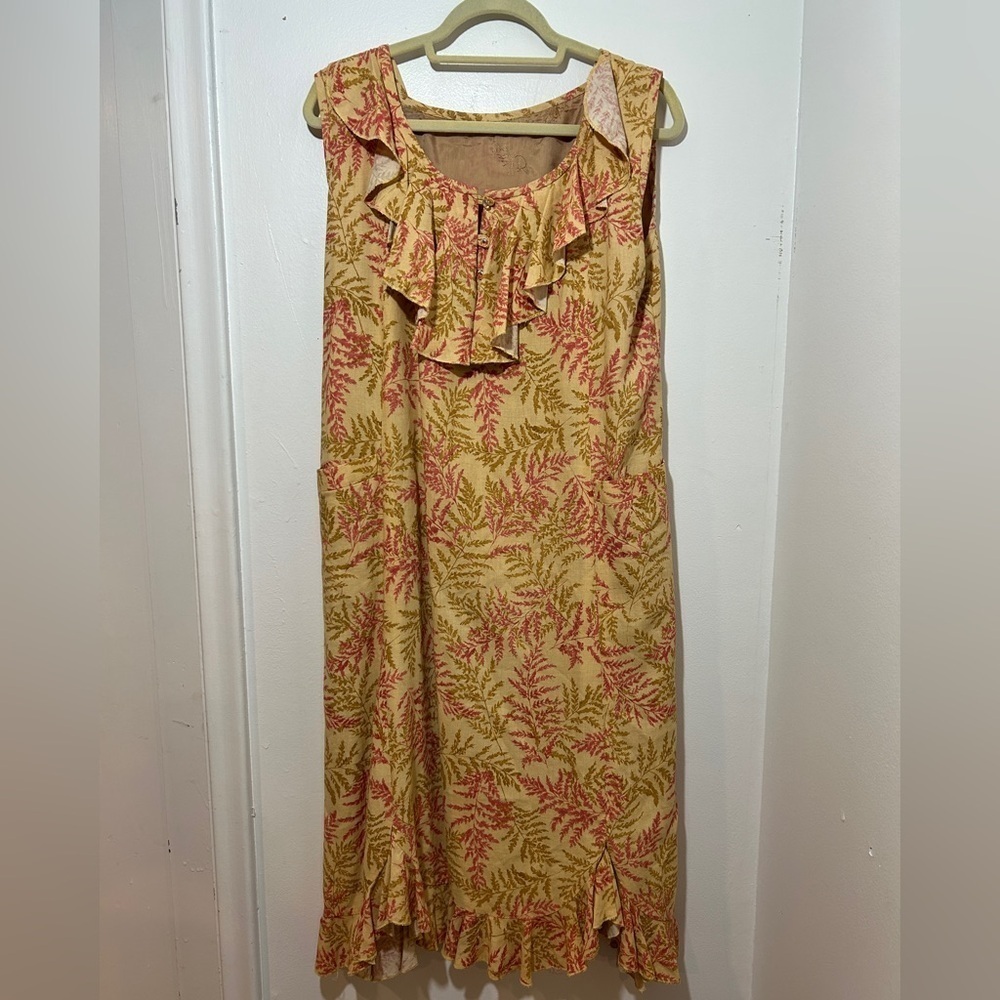 Handmade linen blend Floral Sleeveless midi Dress Size L